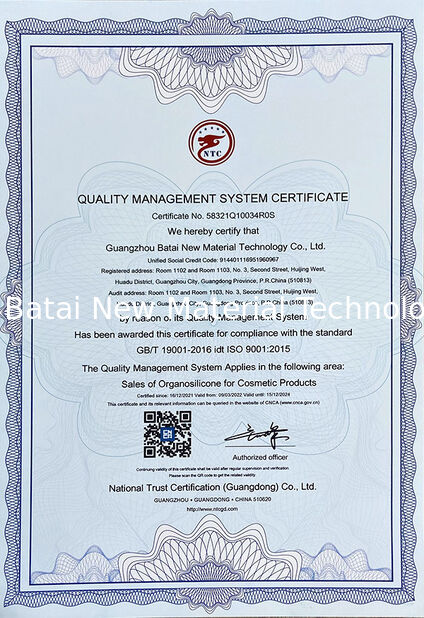 Chiny Guangzhou Batai New Material Technology Co., Ltd. Certyfikaty